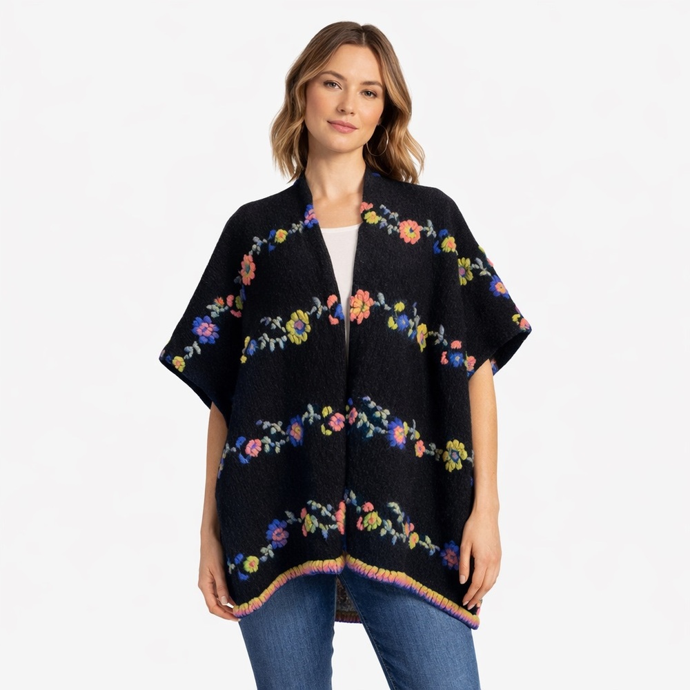 NWT IPERICO Italy Wool Floral Kimono Cardigan – Boiled Virgin Wool – One Size